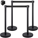 VEVOR Postes Separadores 4 piezas Altura 90 cm Negros Poste Separador con Cinta Extensible de 2 m Negra Conexión de 4 Vías 22 kg Postes de Barrera de Control de Multitudes Retráctiles Base Estable