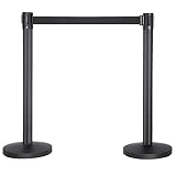 Yaheetech Poste Separador con Cinta Extensible 200 cm | Barrera de Seguridad con Cuerda Pack de Poste Negro