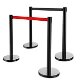 NOLDAR | Postes separadores con cinta retráctil de 3 METROS. Cinta extensible de seguridad. Catenarias para eventos, locales… Incluye 2 postes con base metálica estable. (Cinta de color NEGRO)