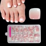 ZAHRVIA Kit de 120 Uñas Postizas para Los Pies, Press on Toenails Cortas de Acrílico, Tips Artificiales para Mujeres, DIY (Degradé Rosa-Nude, 12 Tamaños)