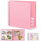 DazSpirit Album Fotos para Pegar y Escribir, 8-pulgadas, 60 páginas, Rosa | Scrapbook Cuadrado de Tapa Dura, 5 Pegatinas, Álbum DIY, Libro de Recuerdos para Bodas, Aniversario, Cumpleaños, Viajes