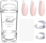AIMEILI French Tip Nail Stamp - 4PCS Nail Art Stamper Kit Clear Nail Stamper Estampado de uñas de silicona Estampador de gelatina de doble cabeza para uñas con raspadores para manicura francesa