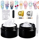 GZMAYUEN Juego de Gele Constructores de Uñas, 2 Colores Transparente Blanco Extensiones de Uñas Sólidas, 2Pcs Polvos de Uñas Cromados para Salón de Uñas Casa
