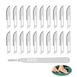 Cryluxial Set de Bisturí, 20 Cuchillas Estériles Desechables Nº 10 con 1 Mango de Acero Inoxidable (Nº 3) para Corte, Pedicura, Manualidades, Modelado, Materiales de Corte y Cuero