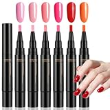 AYBUY Bolígrafo De Esmalte De Uñas De Gel, 3 En 1 Gel Nail Polish Pen, 5 Ml * 6 Piezas Quick Dry Lápices de esmalte de uñas, Lápiz De Pintauñas De Un Paso En Gel para Manicura Casera Y Profesional, A