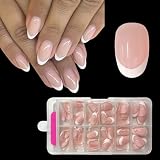 ZAHRVIA Kit de 120 Piezas de Uñas Postizas Cortas, Acrílicas, Uñas Postizas Francesas, Uñas Artificiales Francesas, Uñas Marrones para Mujeres y Niñas (Arco Profundo Corto Redondo)