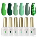 ROSALIND Esmaltes Semipermanentes Para Uñas Verde 6 Colores Verde Oscuro | Verde Claro Green Glitter Pintauñas Semipermanentes Soak Off UV/LED Gel Uñas Diy Manicura Nail Art Set 6ml
