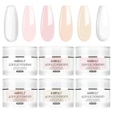AIMEILI Polvo Acrílico, 6 x 10g Set de Polvo de Uñas Acrílico Rosa Desnudo Transparente Aplicación Acrílica para Uñas Extensión para Nail Art Manicura Francesa Tallado de uñas