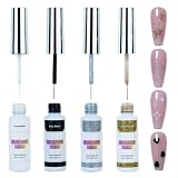 Juego de 4 colores de esmalte de uñas de gel para decoración de uñas, 4 colores, negro, blanco, dorado, plateado, con pincel fino para manicura francesa, manicura DIY (8 ml)