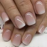Ceboic 24Pcs Uñas Postizas Cortas Cuadradas Rosa Blanco Gradient Francesa Press on Nails con Pegamento Gelatina Acrílico Uñas Falsas Naturales Cobertura Completa para Mujeres y Niñas, 12 Tamaños