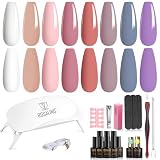 ROSALIND Kit Uñas Semipermanentes con UV LED Lámpara 8+2 PCS Blanco Rosa