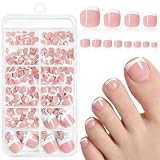 LunarCharm 120 unidades de uñas postizas para pies Dark Nude, uñas para pies adhesivas con lengüetas adhesivas, uñas artificiales Dark Nude para presionar y pegar