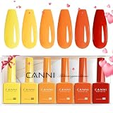 CANNI Esmaltes Semipermanentes de Uñas en Gel 6 Color amarillo coral rojo naranja UV Gel Kit Gel Nail Polish Esmalte Uñas Valentín Kit Uñas Semipermanentes Pintauñas Semipermanentes Set