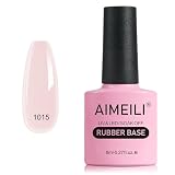AIMEILI Base Rubber Gel, Cura UV/LED Autonivelante para Uñas Reforzador de Uñas Flexible con Brillo Pegamento para Rhinestones Gelatina Gel Base y Builder 5 en 1, 1015