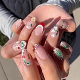 24 pieza de Uñas Postizas con Forma de Árbol de Navidad Y Almendra.