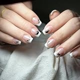 24 Piezas Uñas Postizas Cortas, Cuadradas Adhesivas Uñas Press on Nails, Cobertura Completa Uñas Falsas Artificiales con Pegamento Gelatina para Mujer y Niñas (Gatito de dibujos Animados)