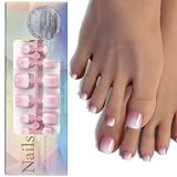 120 Piezas Uñas Press On Pies, Uñas Postizas Pies Degradado Rosa Brillo