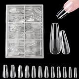 420 Piezas Uñas Postizas Transparentes, 12 Tamaños Tips Uñas, Gel Nail Tips Cobertura Total Kit de Uñas para Salón Casa (Bailarín Ancho)