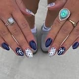 Bryxora 24 Uñas Press On de Forma de Almendra Corta Azul, Uñas Press On Cortas de Verano, Juego Completo con Accesorios de Manicura para Manicura DIY