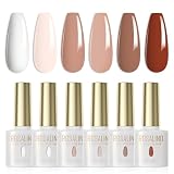 ROSALIND Esmaltes Semipermanentes Blanco Nude Marrón Rojo Oscuro 6 Colores | Kit Pintauñas Semipermanentes Uñas de Gel UV LED Esmaltes en Gel Gel Nail Polish Esmalte Uñas 6ml
