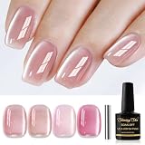 Shining She Esmalte Semipermanente de Uñas en Gel UV LED,4 Colores Cristal Clásico Nude Rosa Cat Eye Gel Polish Set,Ojo de Gato Jelly Pintauñas Semipermanentes para Manicura Francesa,8ML