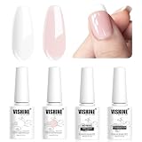 Vishine Lote de esmaltes de gel semipermanentes y base Top Coat para manicura francesa, gel UV/LED, soak off Nail Art francés, blanco, rosado, 4 unidades, 8 ml