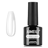 AIMEILI 7 en 1 Clear Base Rubber Gel, Cura UV/LED Autonivelante para Uñas Reforzador de Uñas Flexible con Brillo Pegamento para Rhinestones Base y Builder Semipermanente