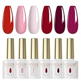 ROSALIND Esmaltes Semipermanentes Rojo Rosa Claro Morado Oscuro 6 Colores | Kit Pintauñas Semipermanentes Uñas de Gel UV LED Esmaltes en Gel Nail Polish Esmalte Uñas Valentín 6ml