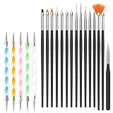URAQT Pinceles para Uñas, 20Pcs Set de Nail Art Cepillo, Profesional Nail Acrilicas para Art Cepillo, Moda Manicura de Pinceles para Uso Diseñol y Bricolaje (Negro)