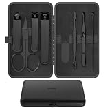 OFIDUS - Kit de viaje de aseo de uñas para hombre de 8 piezas de precisión, juego de manicura de acero inoxidable con cortauñas para dedos y pies, lima de uñas, pinzas de punta inclinada, tijeras para