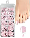 UEAVOID 120 piezas Uñas a Presión para Pies, Francesas Nude de Cobertura Total, Tips Artificiales Cuadradas Cortas para Pegar: Manicura DIY Fácil y Natural para Mujer(No incluye pegamento)