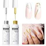 Vishine Esmalte en gel semipermanente, 2 colores, delineador de uñas en gel con purpurina dorada y plateada, pintura en línea de esmalte de uñas en gel, 8 ml