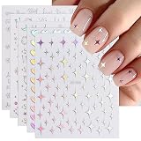 JMEOWIO Aurora Holográfico Estrella Corazón Pegatinas Para Uñas 12 Hojas Autoadesiva Nail Art Stickers Decoración