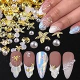 Charm Uñas Conchas Océano Verano, Accesorios Arte Uñas 3D Estrellas de Mar Perlas, Decoración Uñas Tema Playa, Joyas DIY Manicura Mujer