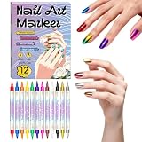 Rotuladores De Pintura Para Uñas Juego de 12 Colores Impermeable de Doble