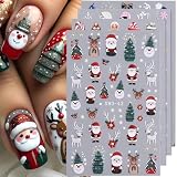 CHarmeFleur 8 Piezas Calcomanías de Uñas Navideñas para Diseño de Uñas Santa Claus Árbol de Navidad Calcomanías para Diseño de Uñas 5D Relieve Copo de Nieve Hombre de Jen