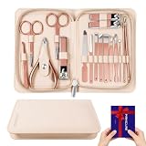 Wosyoodo Kit de Manicura y Pedicura Profesional 17 en 1 en Rosa, Set de Cortauñas de Acero Inoxidable con Estuche de Viaje Duradero, Portátil para Cuidado en Casa y Viaje, para Hombres y Mujeres