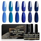 Shining She Esmaltes Semipermanentes Para Uñas en Gel UV LED,6 Colores Azul Marino Azul Lago Azul Glitter Pintauñas Semipermanentes Apto Para Principiantes Manicura,8ML