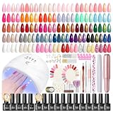 PEACECOLOR 65Pcs Kit Uñas Semipermanentes con Lámpara y Lijadora de Uñas | 35 Colores Rojo Blanco Morado Gris y Desnudo Esmaltes Semipermanentes, Base y Top Coat de Manicura Accesorios Nail Art Kit