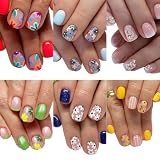 Set de 6: 144 piezas de uñas postizas cortas cuadradas con flores