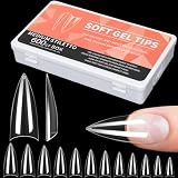 Alyvisun Punta Larga Media Cobertura Tips para Uñas, 600PCS Soft Gel Nail Tips, 12 Tamaños Uñas Postizas Transparentes para Manicura y Reconstrucción de Uñas