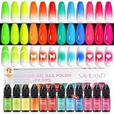 Saviland Juego de esmaltes de uñas de gel con aerógrafo de 12 colores para | Colección primavera y verano, juego de aerógrafo para diseño de uñas, pegatinas francesas, esmalte de uñas de larga duración