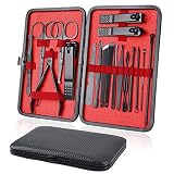 URAQT Manicura Pedicura Set, 18 Piezas Cortaúñas, Tijeras de Uñas con Herramientas Remover Cutícula, Acero Inoxidable, Profesional Cortaúñas para Viajes y hogar, con Caja de Cuero, Negro