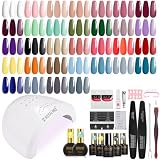 ROSALIND Uñas Semipermanentes Kit Completo 48W Lámpara 32+4 Piezas Verde | Kit Uñas Semipermanentes Blanco Morado Azul Marrón Gris,Mini Pintauñas Gel Kit Manicura Principiantes Regalos