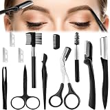 JIAMIAN Juego de 6 Piezas Para Recortar Cejas Con Pinzas, Tijeras, Maquinilla De Afeitar Cepillo, Pinzas Profesionales De Acero Inoxidable Para Depilar Cejas (12Negro)