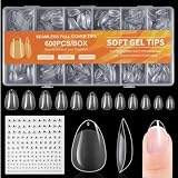 BUTBU 600 PCS Uñas Postizas Almendra, 12 Tamaños Tips Uñas Transparentes | Juego de puntas de uñas postizas de gel de 12 tamaños, para extensión de uñas y arte de uñas, salón de uñas en casa