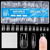 BUTBU 600 PCS Uñas Postizas Cuadrado, 12 Tamaños Tips Uñas Transparentes