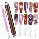 AIMEILI Conjunto de imán de ojo de gato para arte de uñas - imanes fuertes con 3 en 1 mango de madera imán de uñas, flor, francés y diseño de estrella del corazón para Cat Eye Gel Polish