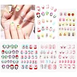 ZOCONE 120 PCS Uñas Postizas de Niñas Cubierta Completa Cortas Uñas Falsas de Niños Dibujos Animados Lindo 5 Cajas, Cumpleaños Navidad Regalo para Niñas Niños (A)