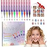Dabria Bolígrafos de Arte de Uñas para Pintar Uñas 12 Colores Juego de Marcadores de Arte de Uñas con Punta Fina de 0.5 mm, Incluye Instrucciones, Bolígrafos de Dibujo de Uñas para Niñas
